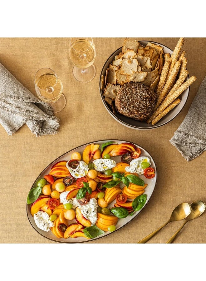 over&back Options Stoneware 2 Piece Serving Set, Durable Everyday Serveware, 1 x Serving Bowl - 25.7 cm / 2.89 L & 1 x Serving Platter - 40.8 x 27.3 cm - Linen Cream - Image 5